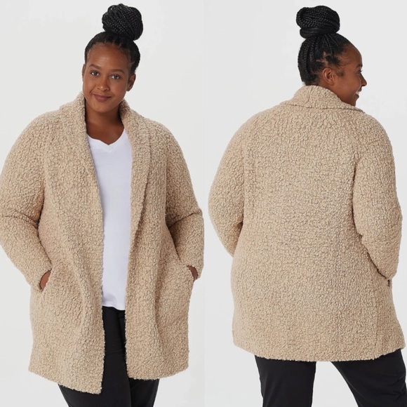 Barefoot Dreams Boucle Tan Shawl Cardi Cardigan Sweater Shacket - Picture 2 of 15